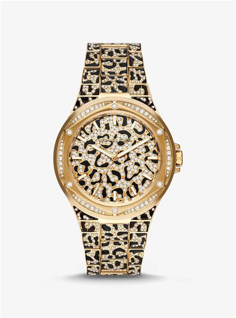 michael kors women's leopard watch|lennox animal pave watch.